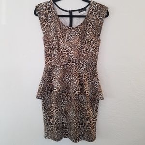 Leopard Party Mini Cocktail Dress w/ Peplum